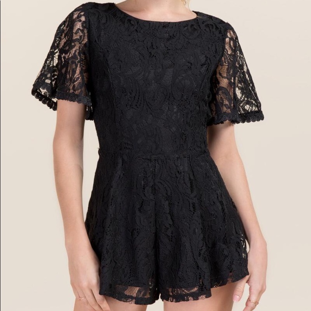 Black Lace Short Sleeve Romper